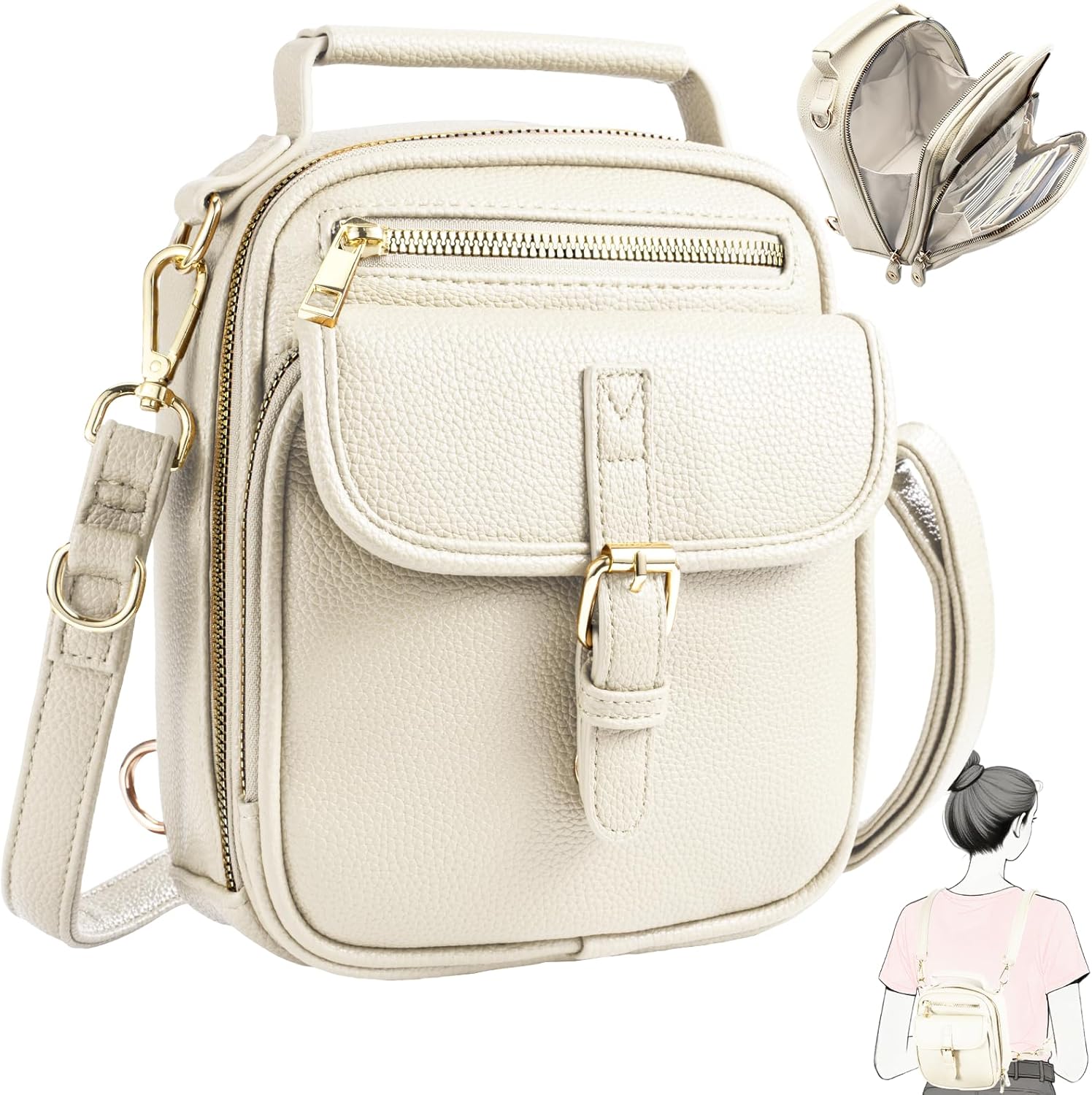 Vegan Crossbody Leather Bag for Women with 2 Adjustable Straps, Anti-Theft RFID Messenger Bag with Wallet, Small Shoulder Bag for Daily Travel