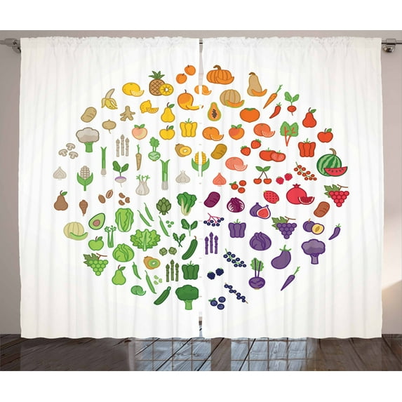 Ambesonne Food Art Curtains 2 Panel Set, Colorful Food Circle Wheel, 108" x 90", White Multicolor