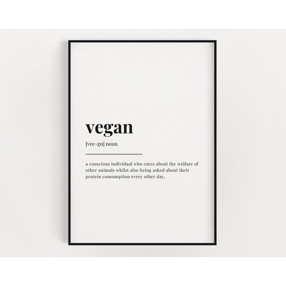Vegan Definition Meaning, Wall Art, Vegan, Print Home Decor #3589, Unframed Canvas Size 12x18