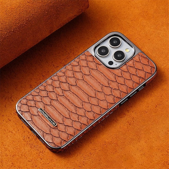 Vegan Faux Leather Snake Skin Pattern Phone Case, Faux Leather Snake Skin Case, for 17/16/15/14/13 (17,Brown)