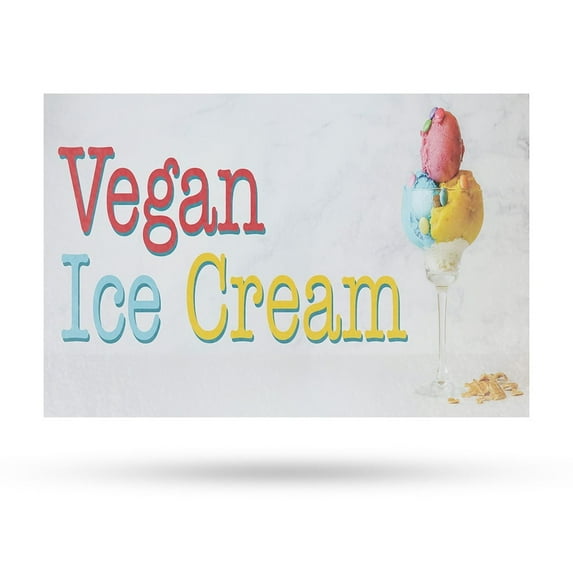 Vegan Ice Cream Vinyl Decal 24 Inch x 36 Inch Weatherproof Heavy-Duty Adhesive Backing | Dairy-Free Desserts, Healthy Living, Professional Promotions | Made in USA