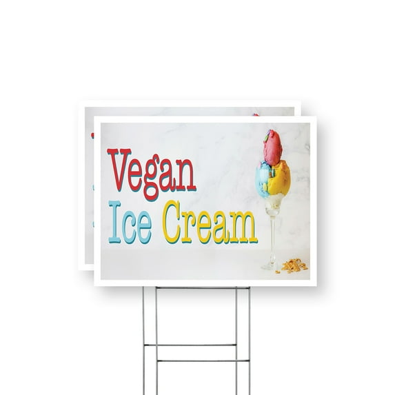 Vegan Ice Cream Yard Sign 2 Pack of 12 Inch x 16 Inch Single Sided Weatherproof Heavy-Duty Plastic with Stake | Dairy-Free Desserts, Healthy Living, Professional Promotions | Made in