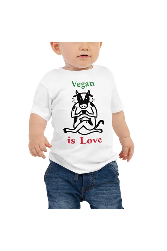 Vegan Is Love Baby Jersey Short Sleeve Tee | Graphic T-Shirt | Vegan Funny Shirt