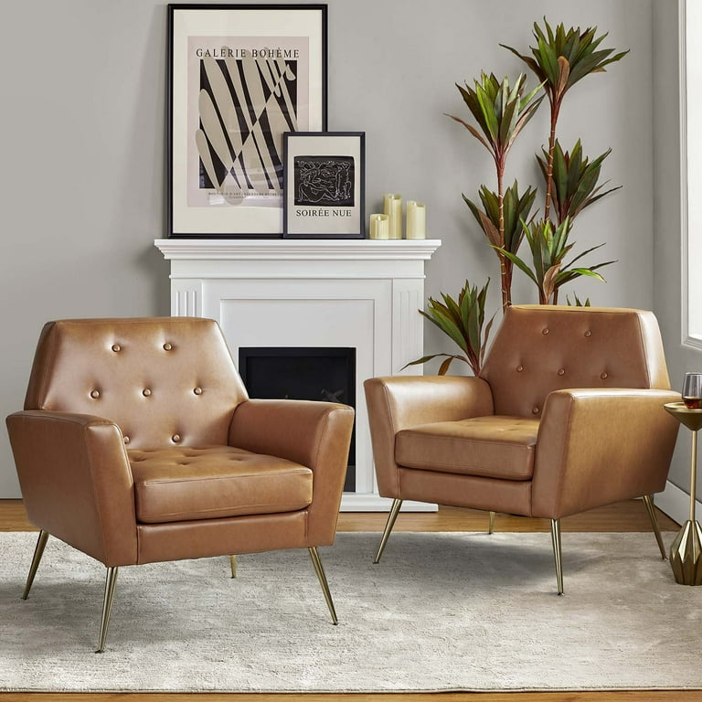 Vegan Leather Accent Chair Set of Upholstered Armchair Gold Legs