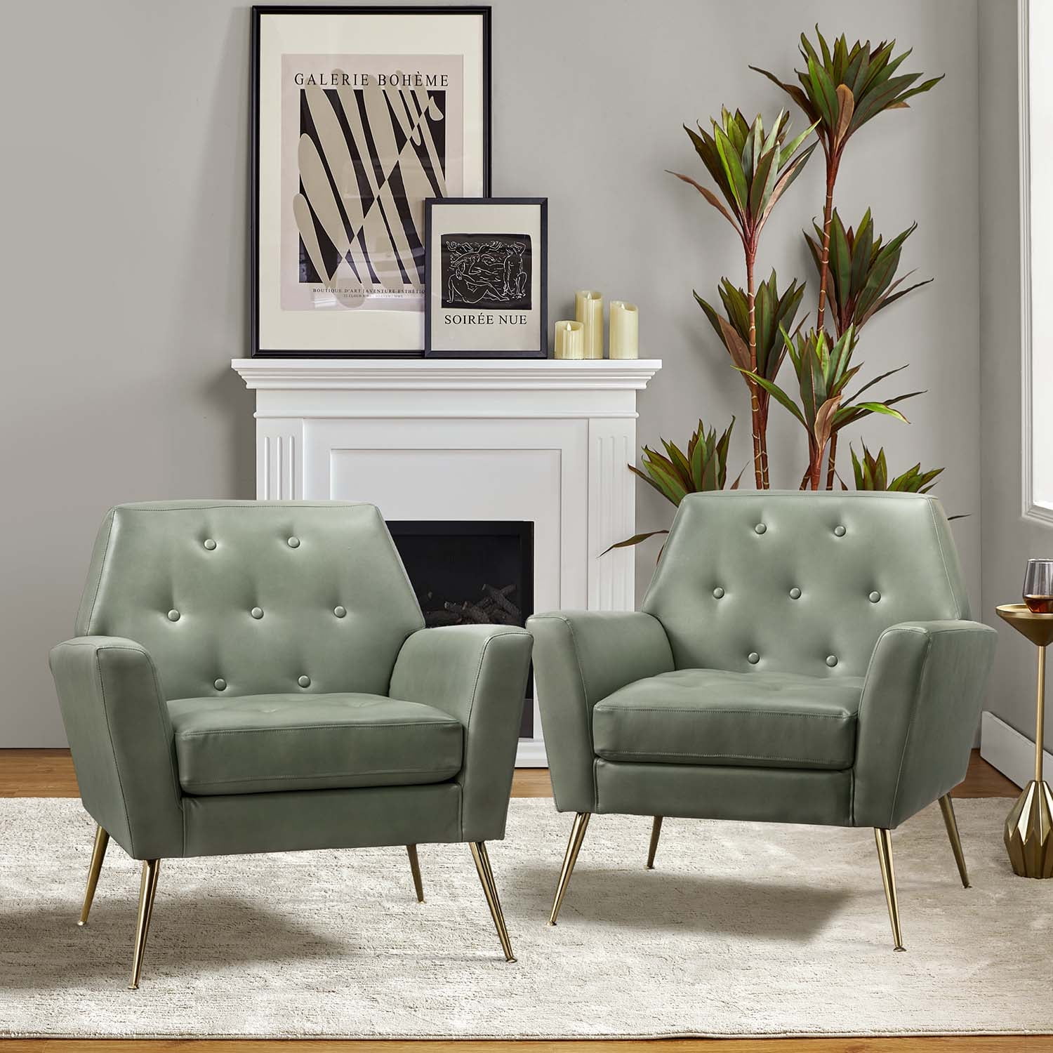 Grey Sage Arm Chair Vegan Leather Accent Chair Set Of Upholstered