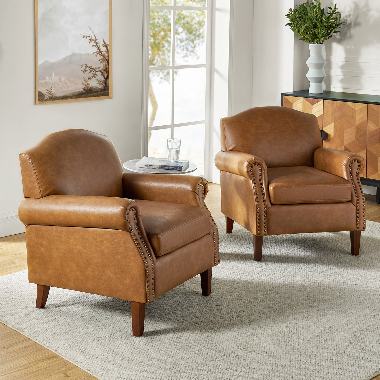 Genuine Leather Living Room Leather Accent Chairs Modern Living