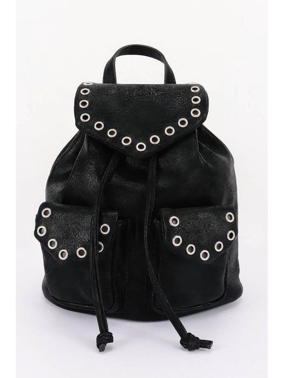 Vegan Leather Backpack, Studded Rivet Drawstring Backpack Purse, Gothic Punk Shoulder Bag for Travel, School & Everyday Use