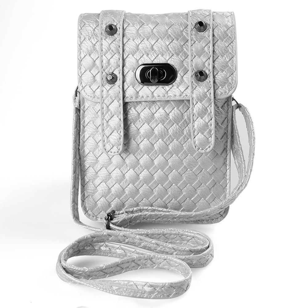 Vegan Leather Braid Woven Crossbody Purse For Apple iPhone XS Max / XS / XR / X With Adjustable Shoulder Strap And Two Compartments For Travel, Festivals, And Every Day Use (Black)