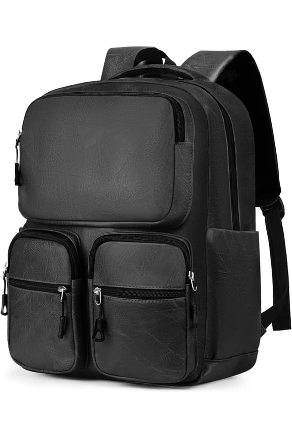 Vegan Leather Laptop Backpack PU Leather Computer Pack for Men & Women Travel Work Leisure Backpacks Bookbag