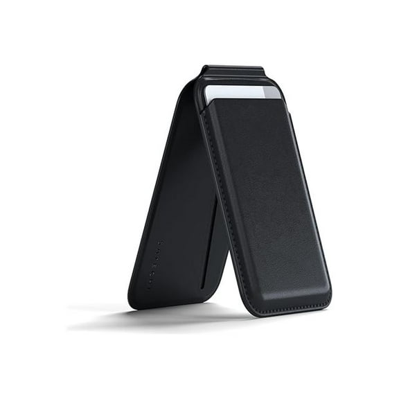 Satechi Magnetic Magsafe Wallet, Double Flap Stand Card Holder, 4 Slots with Front NFC Pass-Through, Adjustable Phone Attachment for iPhone 17/16/15/14/13/12, Travel Accessory, Black