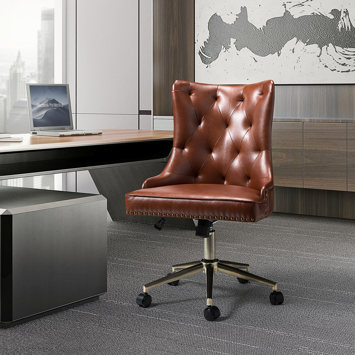 Vegan Leather Office Task Chair,Home HeightAdjustable Swivel Chair