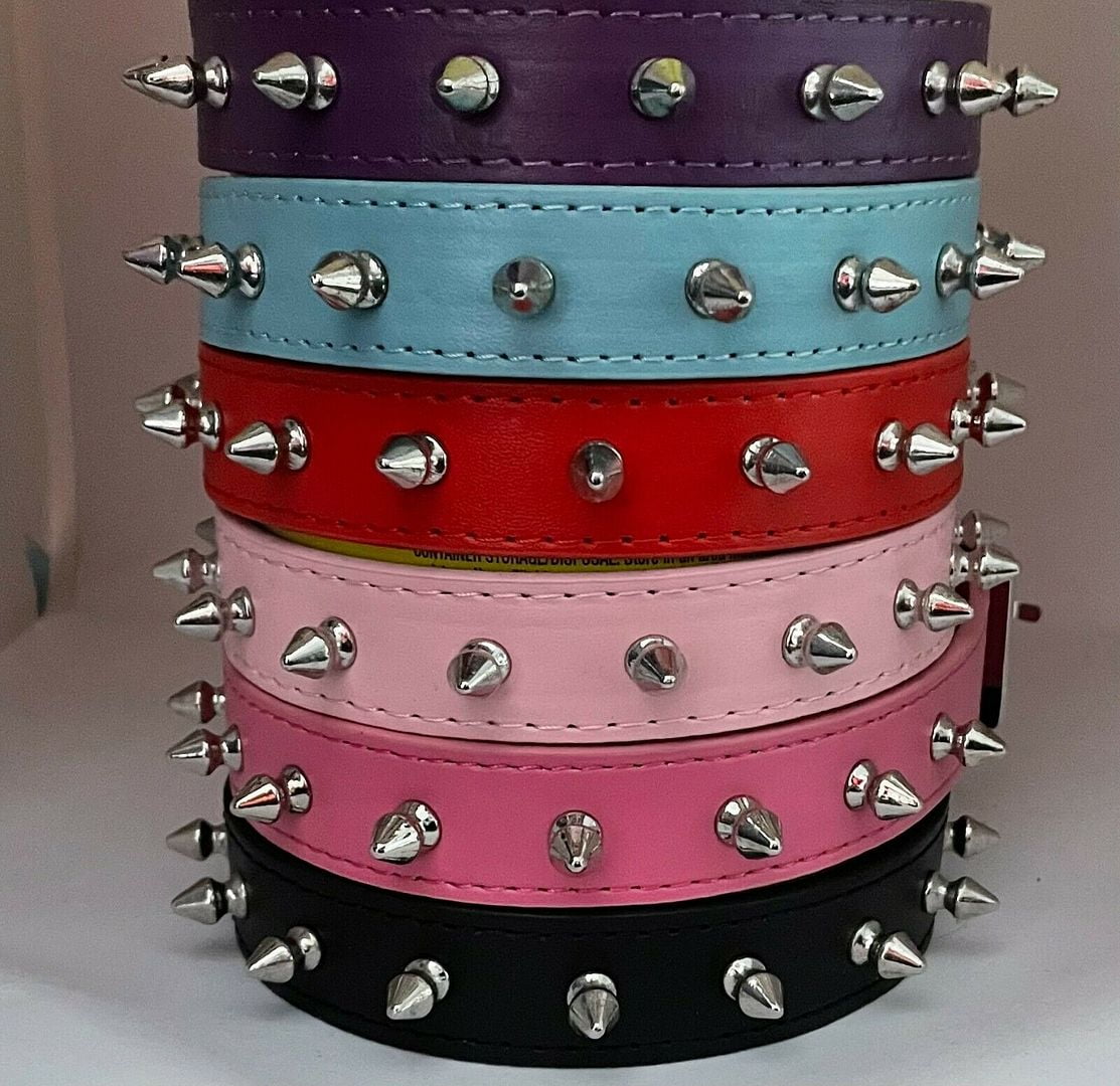 Vegan Leather Spiked Dog Collar XS S M L PU Leather Studded Dog Collar