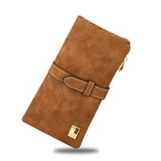 Vegan Leather Wallet, TSV Long Wallet with Multi-Cards for Women, Slim Bifold Purse, Card Holder with Snap, Brown