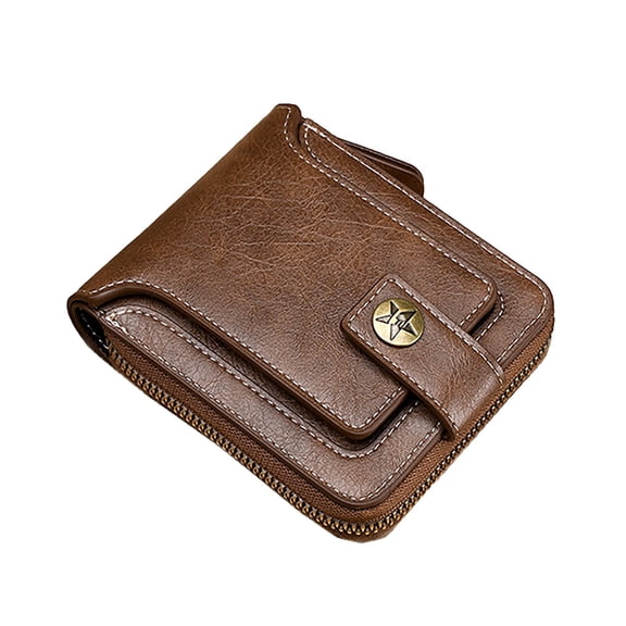 Vegan Leather Wallet for Men Large Capacity ID Window Card Case with Zip Coin Pocket Buckle Card Bag