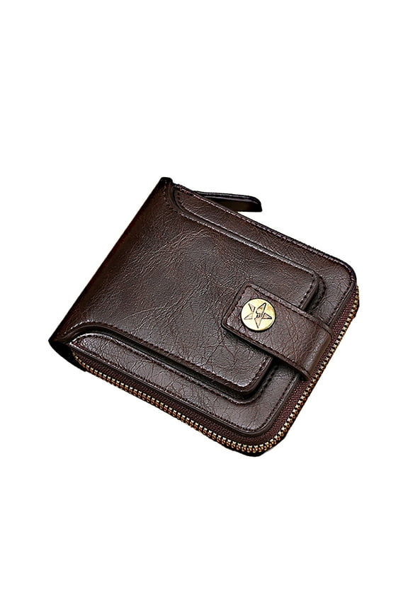 Vegan Leather Wallet for Men Large Capacity ID Window Card Case with Zip Coin Pocket Buckle Card Bag