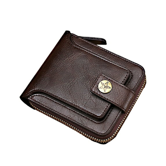 Vegan Leather Wallet for Men Large Capacity ID Window Card Case with Zip Coin Pocket Buckle Card Bag