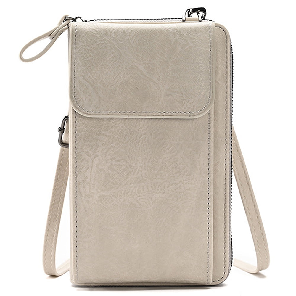 Vegan Leather Womens Crossbody Cell Phone Purse Holder Wallet,Beige