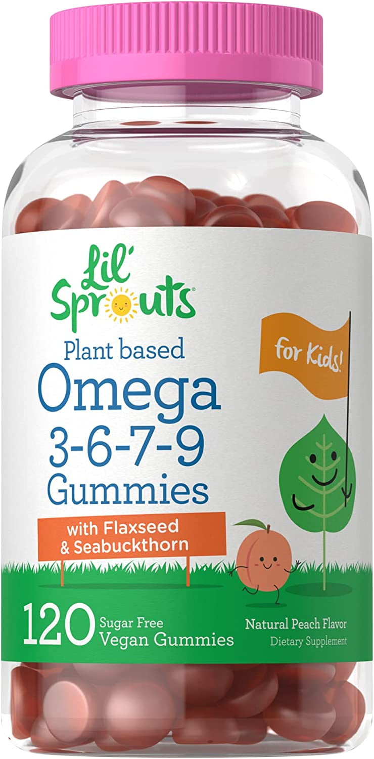 Vegan Omega 3 6 7 9 Gummies for Kids 120 Count Natural Peach