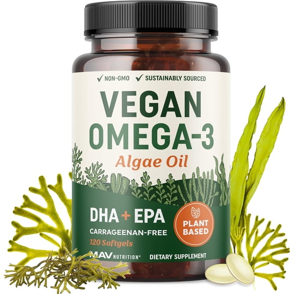 Vegan Omega-3 Algae Oil Softgels with DHA & EPA for Heart Health,120 Count