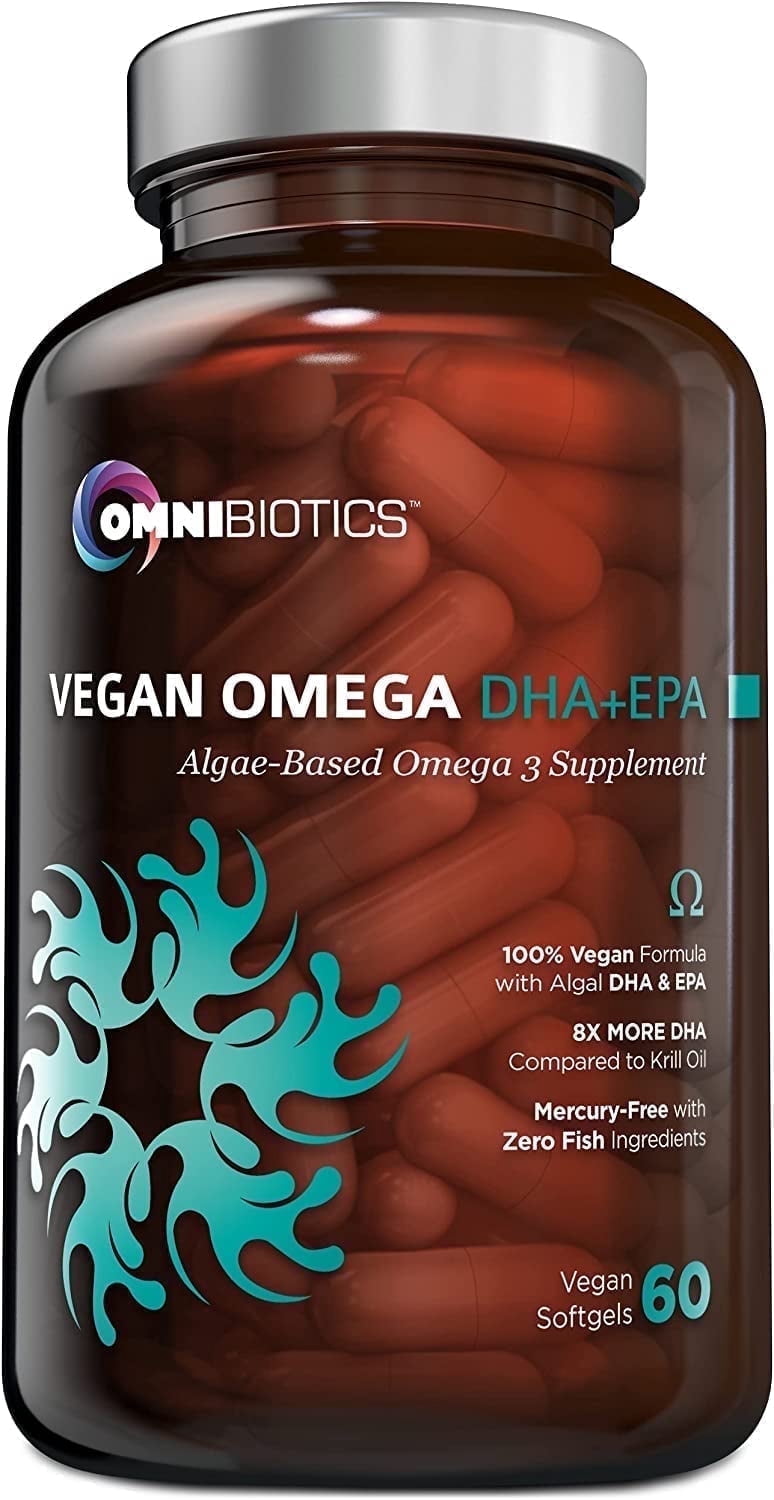 OmniBiotics Vegan Omega 3 DHA EPA Supplement – MD-Certified Prenatal Supplement with 8X More DHA Than Krill Oil, Fish-Free, Non-GMO – 60 Vegan Capsules