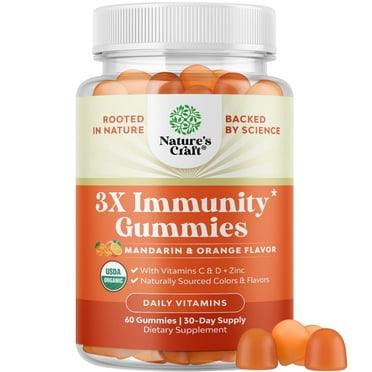 Vegan Organic Immune Support Gummies - D3 Zinc and Vitamin C Gummies for Adults Immunity - Organic Vitamin D Gummies for Adults Immune Support Supplement - Gluten Free & Non-GMO (30 Servings)