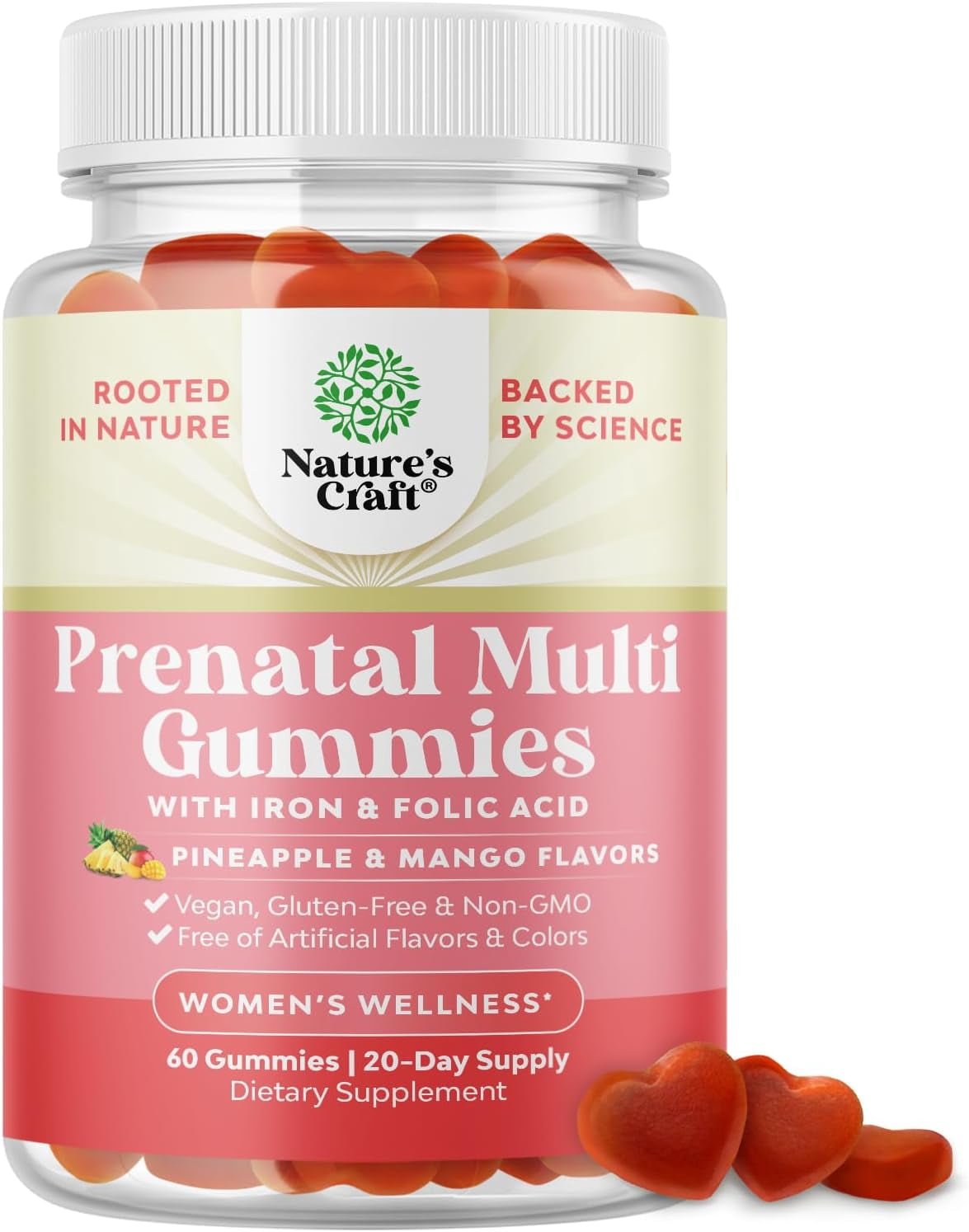 Natures Craft Prenatal Vitamins with Iron and Folic Acid for Women, Pineapple Mango, 60 Gummies