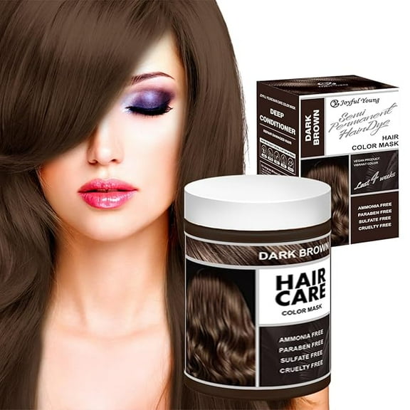 Vegan Semi-Permanent Hair Color Mask – Ammonia-Free, Paraben & Sulfate-Free Hair Dye & Depositing Conditioner, Plant-Based Formula, Long-Lasting Color in Minutes, 300ml (DARK BROWN)