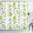 thumbnail image 1 of Vegan Shower Curtain, Fresh Salad Ingredients Avocado Corn Lime and Herbs on White Farm Harvest Vegetables, Fabric Bathroom Set with Hooks, 69W X 84L Inches Extra Long, Multicolor, by Ambesonne, 1 of 3