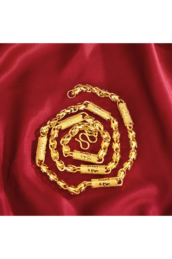 Vegan Silver Chain Necklace with 24K Gold Plating, Vietnamese Sand Gold & Round Column Design for Men