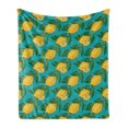 thumbnail image 1 of Vegan Soft Flannel Fleece Blanket, Hand Drawn Abstract Pattern with Lemons on Blue Background Healthy Citrus, Cozy Plush for Indoor and Outdoor Use, 60" x 80", Teal Green and Yellow, by Ambesonne, 1 of 6