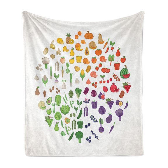Vegan Soft Flannel Fleece Throw Blanket, Fruit and Vegetables Color Wheel with Foods Nutrition and Healthy Eating Concept, Cozy Plush for Indoor and Outdoor Use, 60" x 80", Multicolor, by Ambesonne