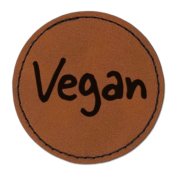 Vegan Text 2.5" Faux Leather Round Engraved Iron-On Patch - Brown