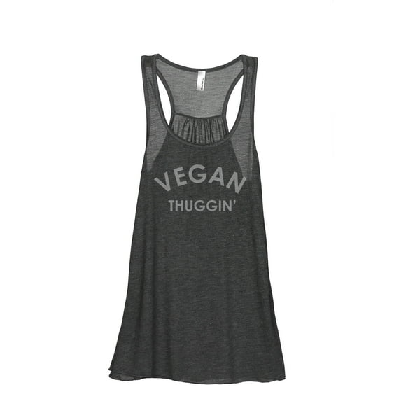 Vegan Thuggin' Women's Fashion Sleeveless Flowy Racerback Workout Yoga Tank Top Charcoal Grey Large