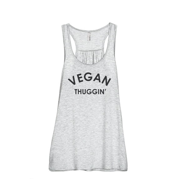 Vegan Thuggin' Women's Fashion Sleeveless Flowy Racerback Workout Yoga Tank Top Sport Grey Medium