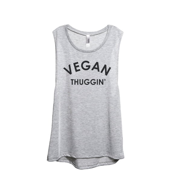 Vegan Thuggin' Women's Fashion Sleeveless Muscle Workout Yoga Tank Top Sport Grey 2X-Large
