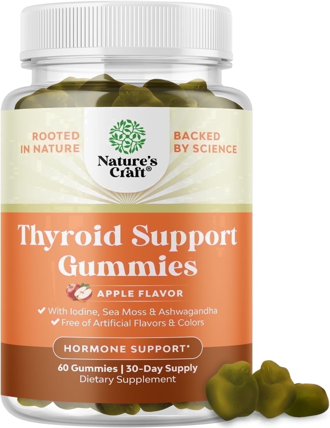 Natures Craft Vegan Thyroid Support Gummies w/ Zinc & Selenium for Healthy Thyroid Function, 60 Ct