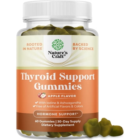 Natures Craft Vegan Thyroid Support Gummies w/ Zinc & Selenium for Healthy Thyroid Function, 60 Ct