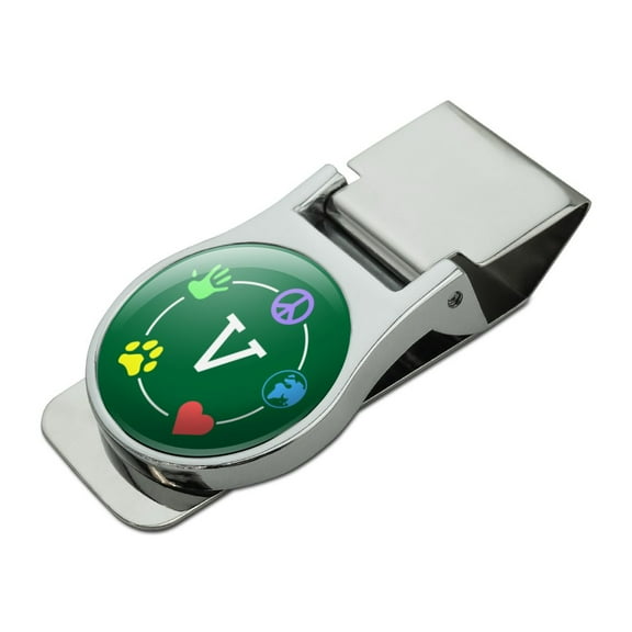 Vegan Values Circle Satin Chrome Plated Metal Money Clip