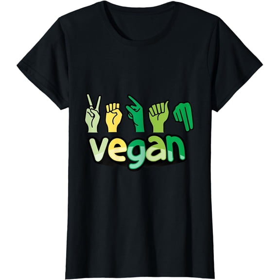 Vegan Veganism Colorful ASL American Sign Language T-Shirt
