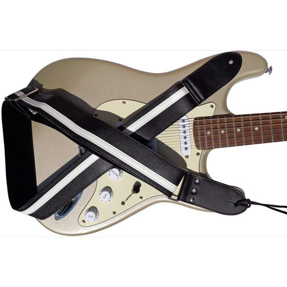Vegan Vinyl Leather Guitar Strap Racing Stripe Bass, Electric & Acoustic Guitar Shoulder Strap Fully Adjustable & Comfortable - Gift For Guitarist Black