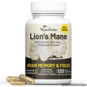 Vegan Vitality Lions Mane Supplement, Brain, Memory and Focus, 120 Capsules