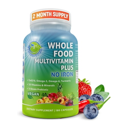 Vegan Whole Food Multivitamin (no Iron) for Women & Men's Optimal Support, Supplements Studio, 180Ct