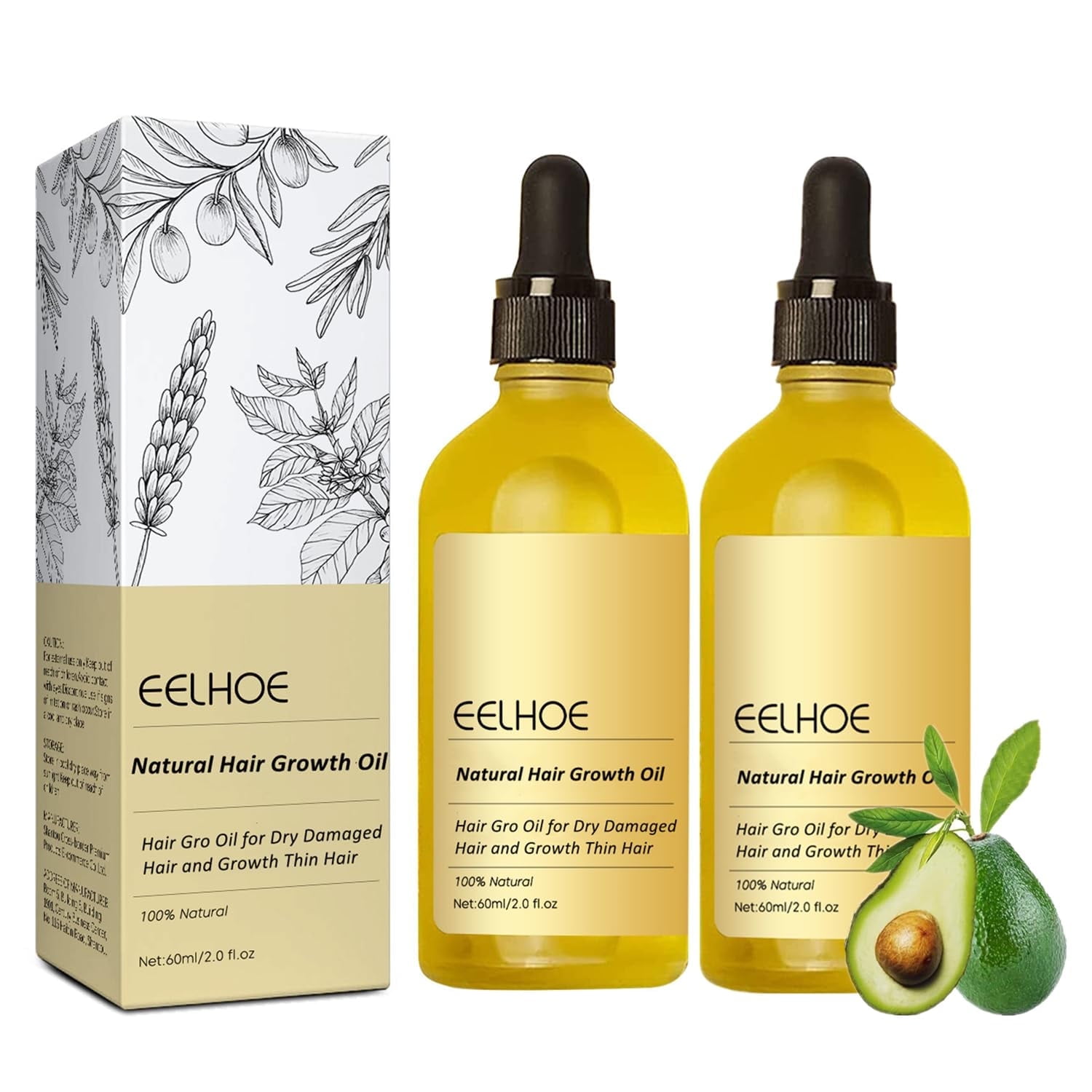 EELHOE Veganic Natural Hair Growth Oil - Rosemary Oil for Hair Growth Organic,Pure Natural Hair Density Essential Oil, Plant Extract Oil for Dry Damaged(2pcs)