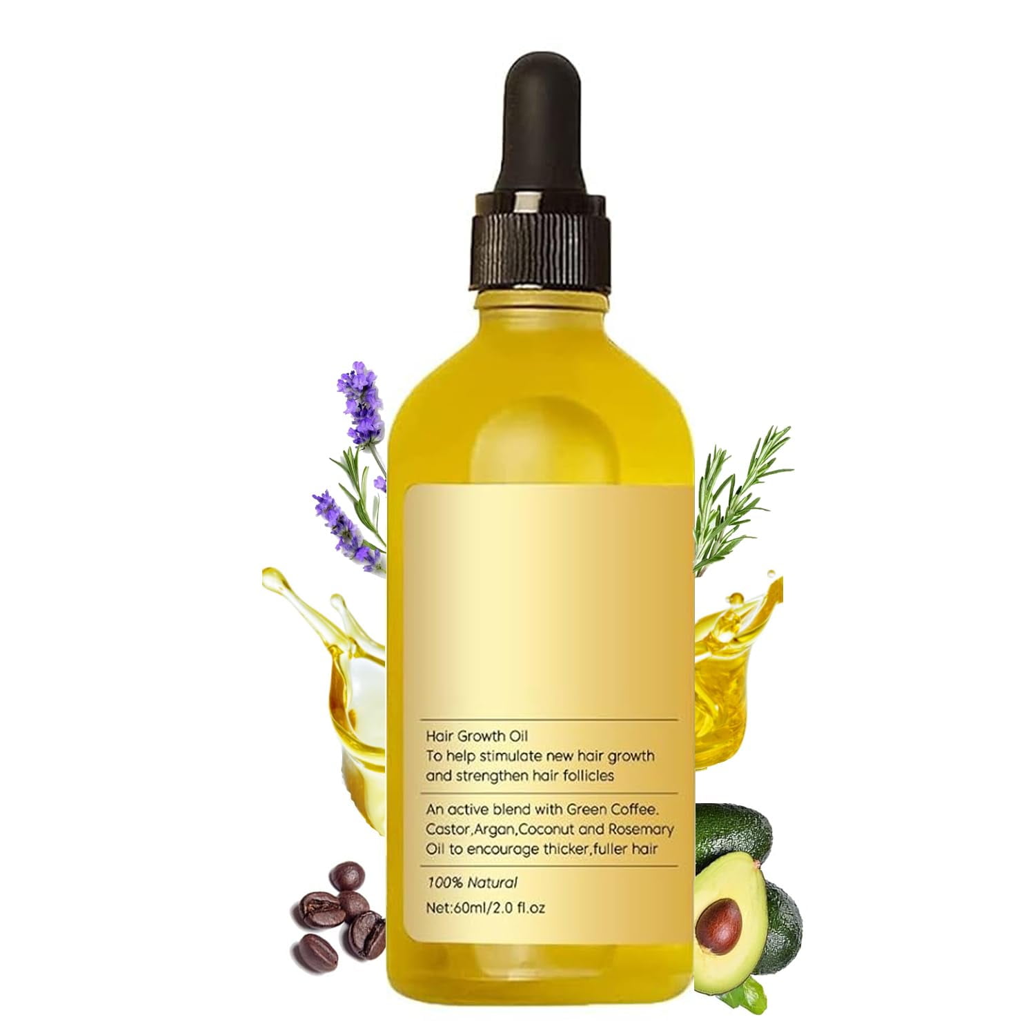 Veganic Natural Hair Growth Oil, Rosemary Oil For Hair Growth Organic, Pure Natural Hair Density