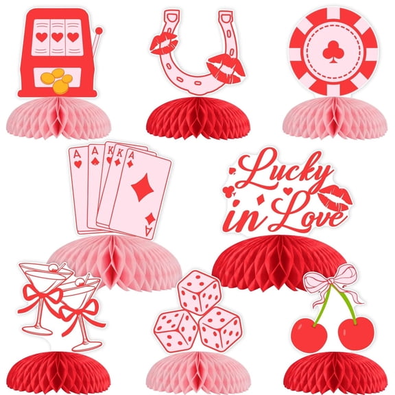 Vegas Bachelorette Party Decorations Red Casino Lucky In Love Honeycomb Centerpieces 8Pcs Lucky In Love Table Decoration Cocktail Cherry Vegas Bridal Shower Game Night Poker Dice Party Supply