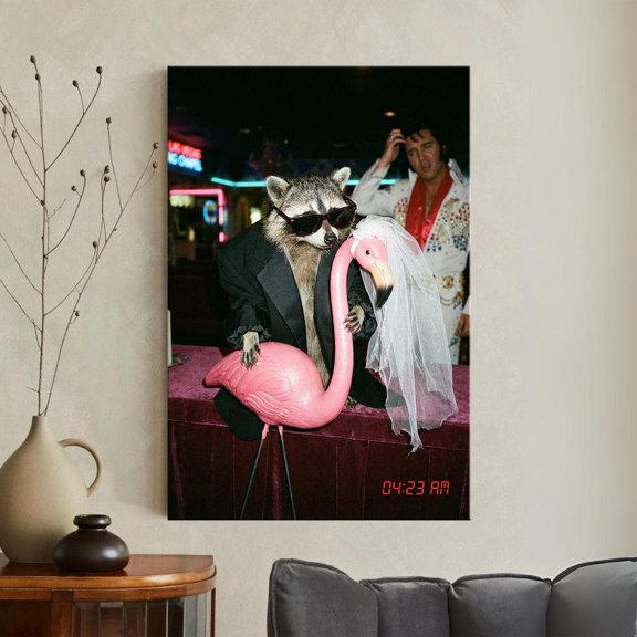 Vegas Chapel Wedding Pink Flamingo Elvis Poster, Unframed Paper Poster 8x10in
