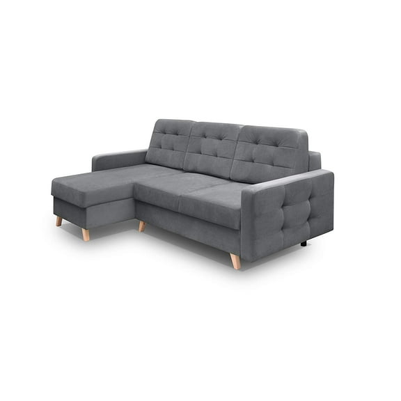 Vegas Futon Sectional Sofa Bed, Queen Sleeper with Storage, Grey