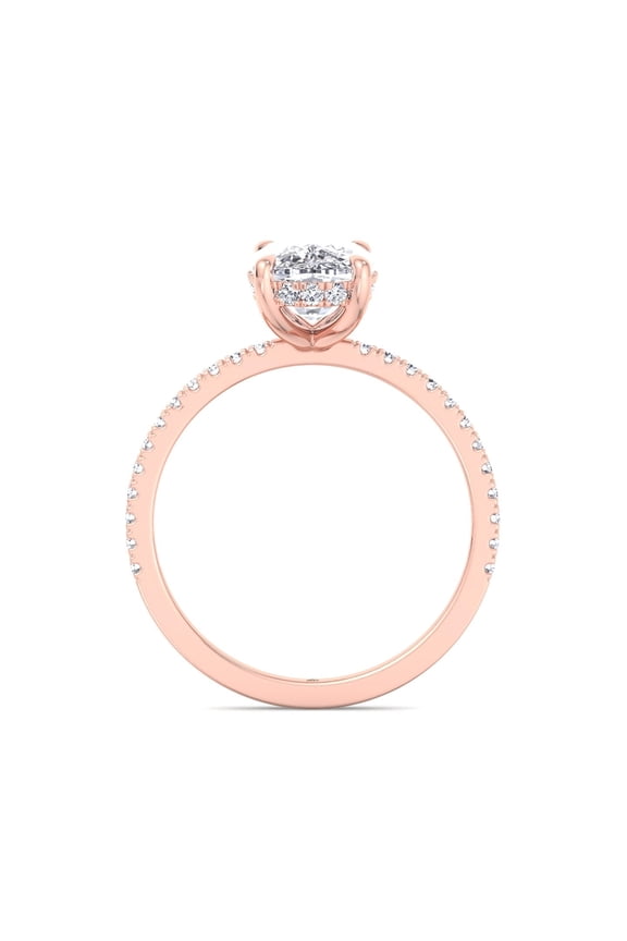Vegas - Moissanite Elongated Cushion Cut Lab Diamond Engagement Ring With Sidestones and Hidden Halo