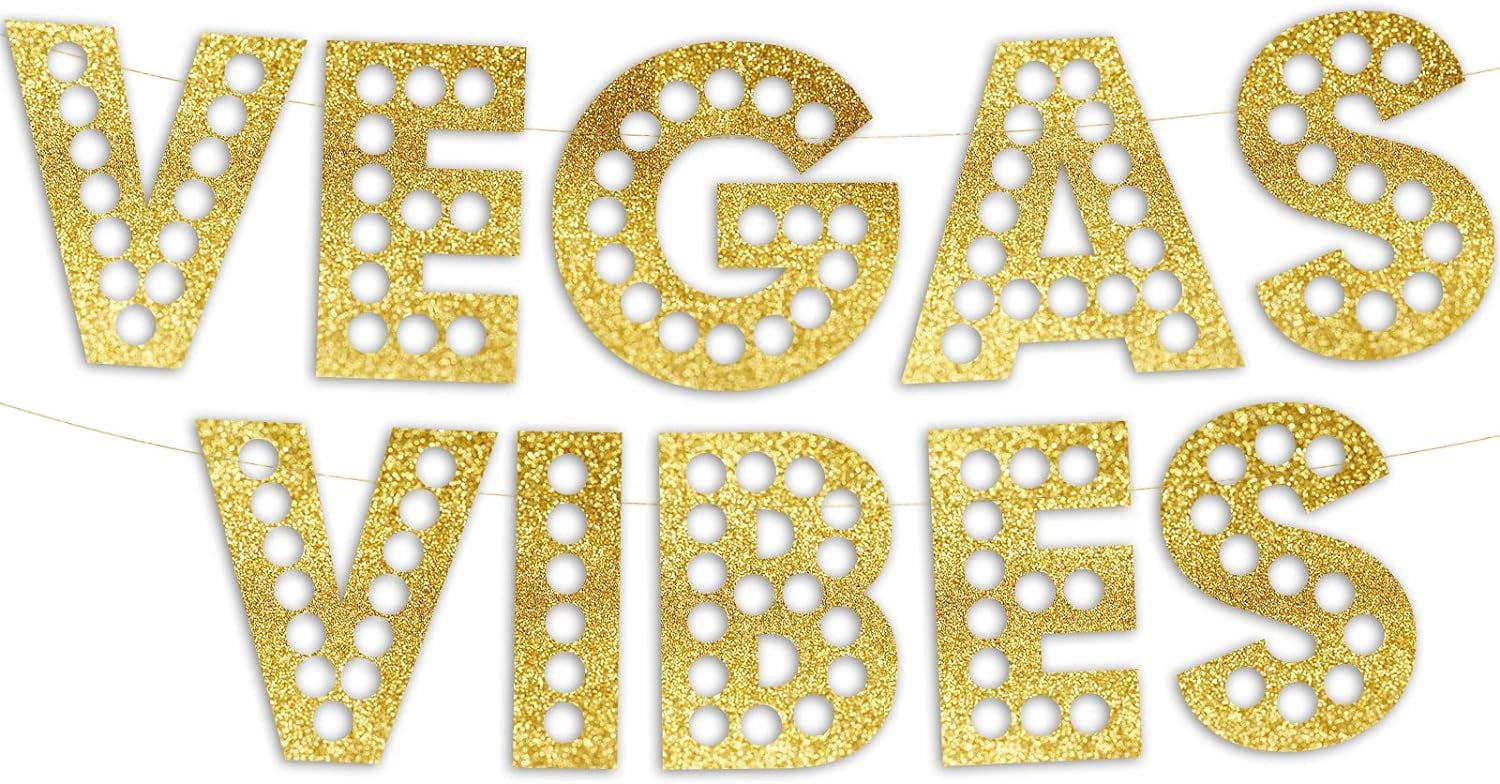 Vegas Vibes Casino Themed Glitter Banner Las Vegas Birthday and Bachelorette Party Decorations Poker Party Garland, Favors and Supplies