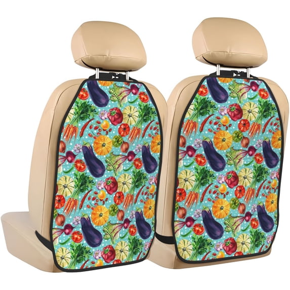 Vegetable (2) Mats Back Seat Protectors, Car Seat Protector Vehicle Organizers Waterproof Cover Back Seat Cover for Kids with 3 Storage Pockets 2 Pack
